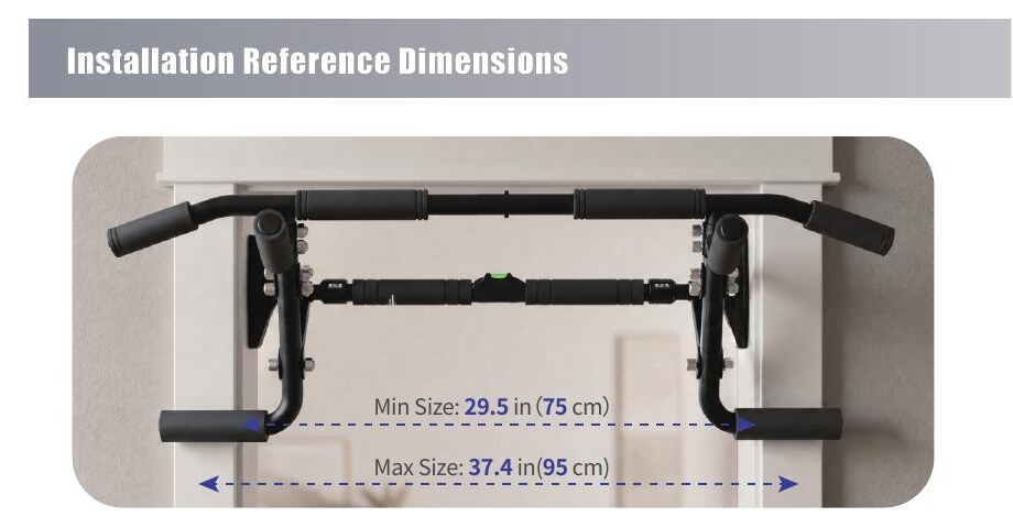 PU-01 doorway width reference showing a 29.5 to 37.4 inch compatible range